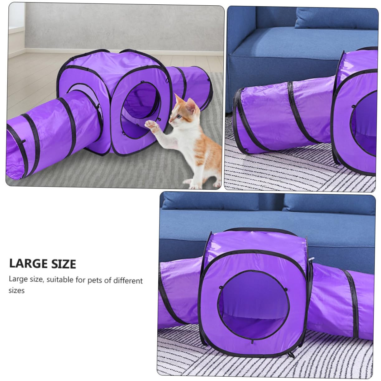 POPETPOP 3 Stück Interaktives Katzenspielzeug mit Doppeltem Tunnel aus Polyester und Stahl Draht Tragbar und Reißfest für Kätzchen und Katzen zur Beschäftigung