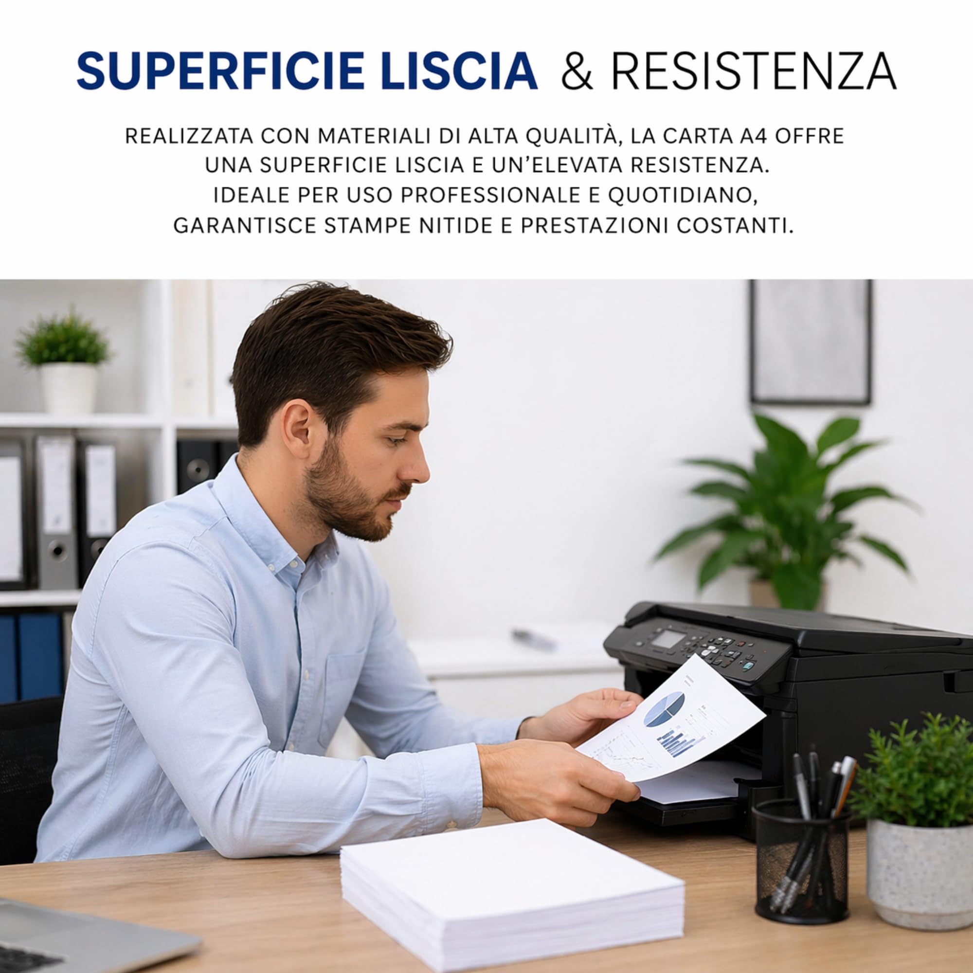 Risma Carta A4 500 Fogli 75g 21x29,7 cm per Stampante Inkjet Laser Fotocopiatrice
