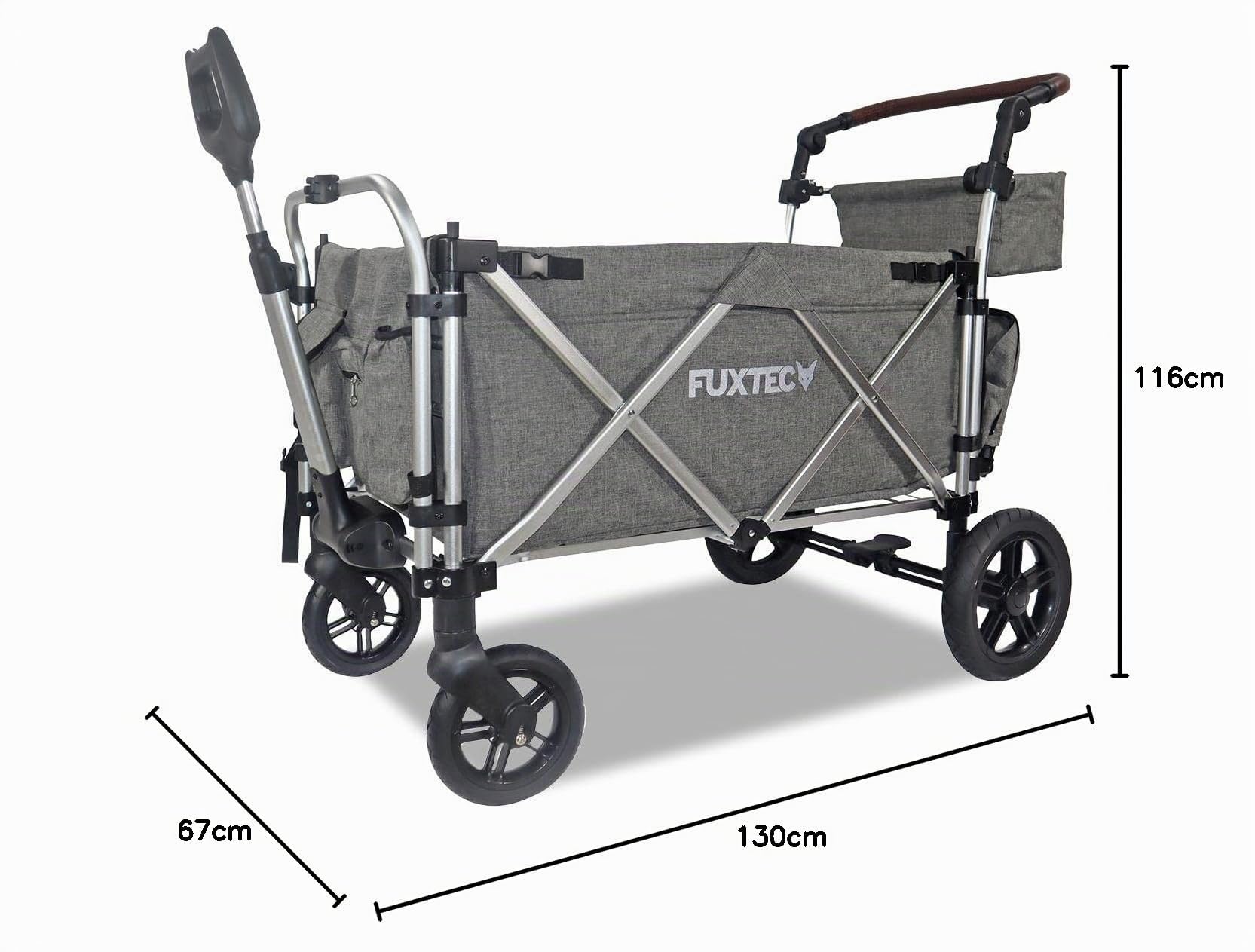 FUXLIFE Chariot Pliable Enfants FX-CTL950 Gris – Chariot de Transport avec Toit Solaire, Harnais 5 Points, Roues à Suspension