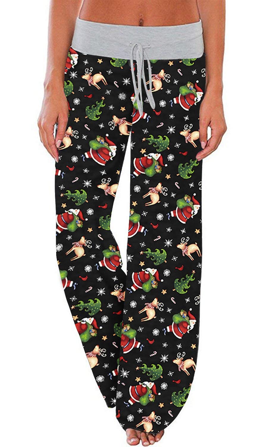 AMiERY Women's Comfy Casual Pajama Pants Floral Print Drawstring Palazzo Lounge Pants Wide Leg