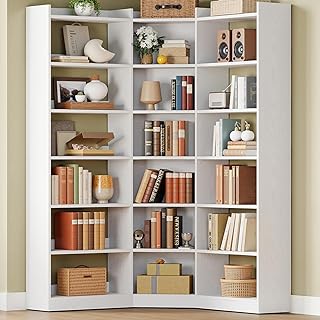 IRONCK Corner Bookshelf, 7-Tier Bookshelf with Storage, Corner Bookcases...