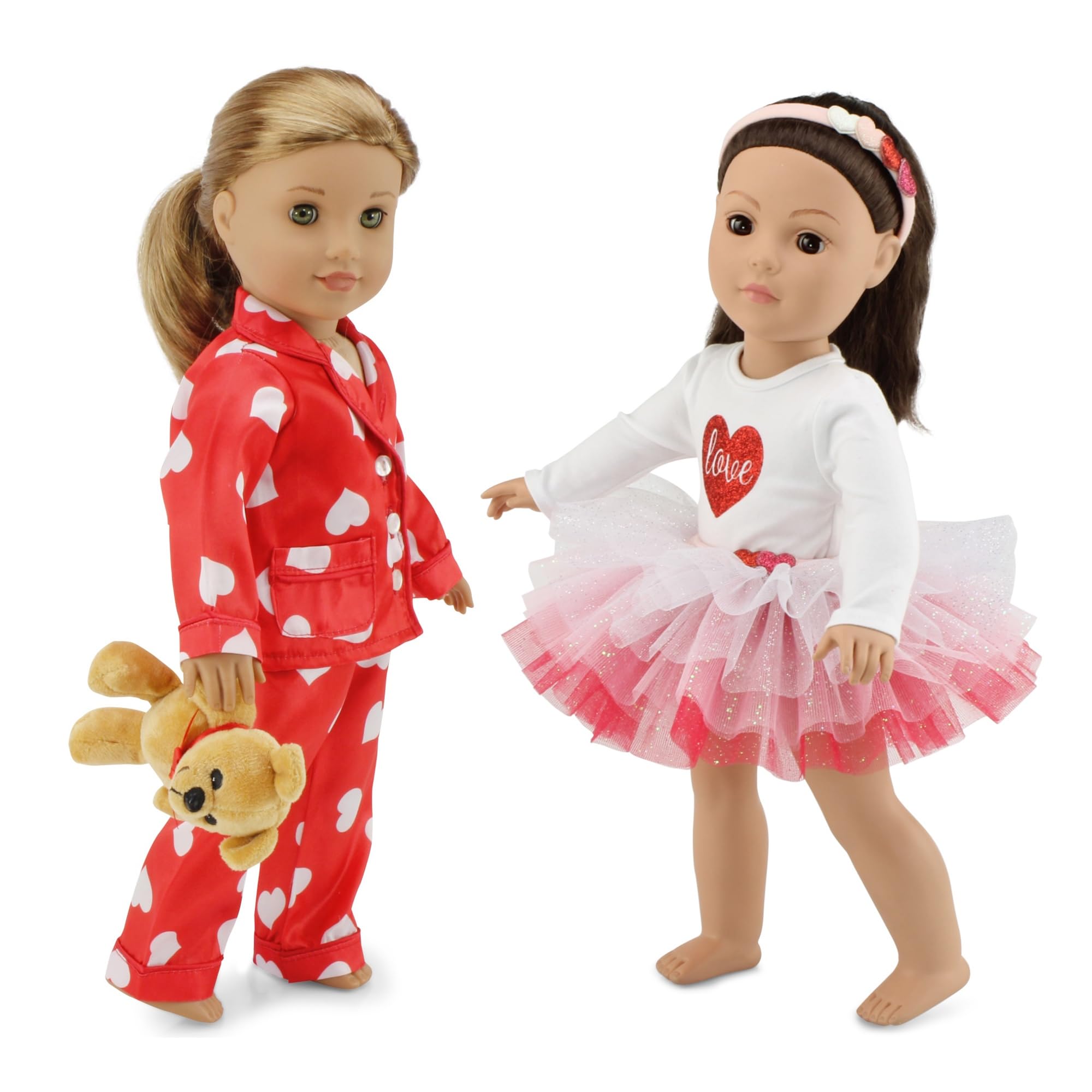 Emily Rose 18 inch Doll Clothes | Fashion Tutu Skirt Outfit and Headband BUNDLED with Silky 18" Doll PJs Gift Set with Teddy Bear Accessory | Compatible with Most 18" Dolls | Doll NOT Included