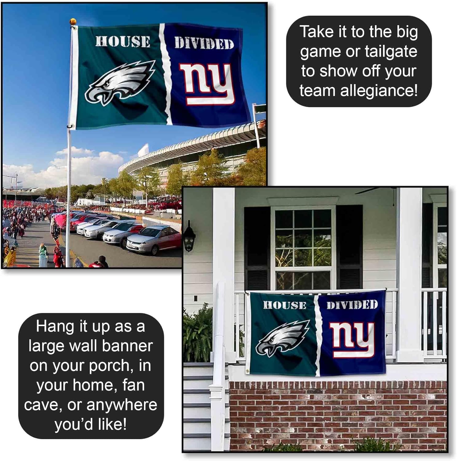 Eagles and Giants House Divided Flag Rivalry Banner - Image 4