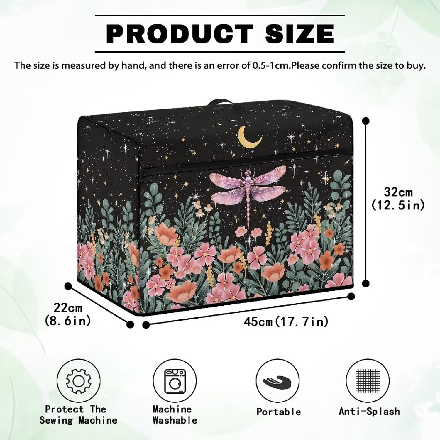 Dragonfly Sewing Machine Cover with Storage Pockets,Universal Lightweight Sewing Machine Cover Dust Cover with Top Handle