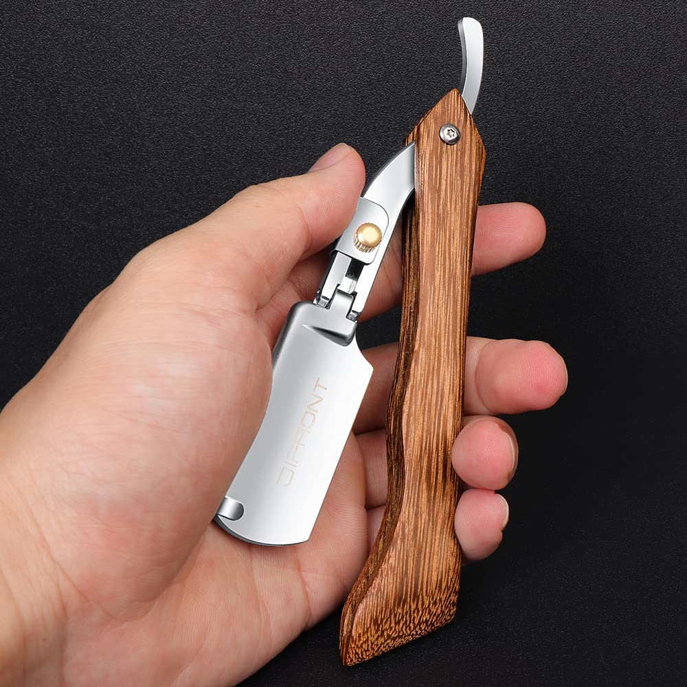 manual razors redwood handle shaver men's shaving razor professional barber Hair cut razor change blade type shaving knife Professional Straight Edge Razor with 20 both Edge Blades stainless blades