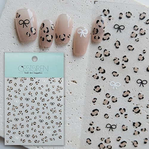 CESTSIREN Leopard Print Nail Art Stickers, Coquette Nail Decals,Self-Adhesive, Nail