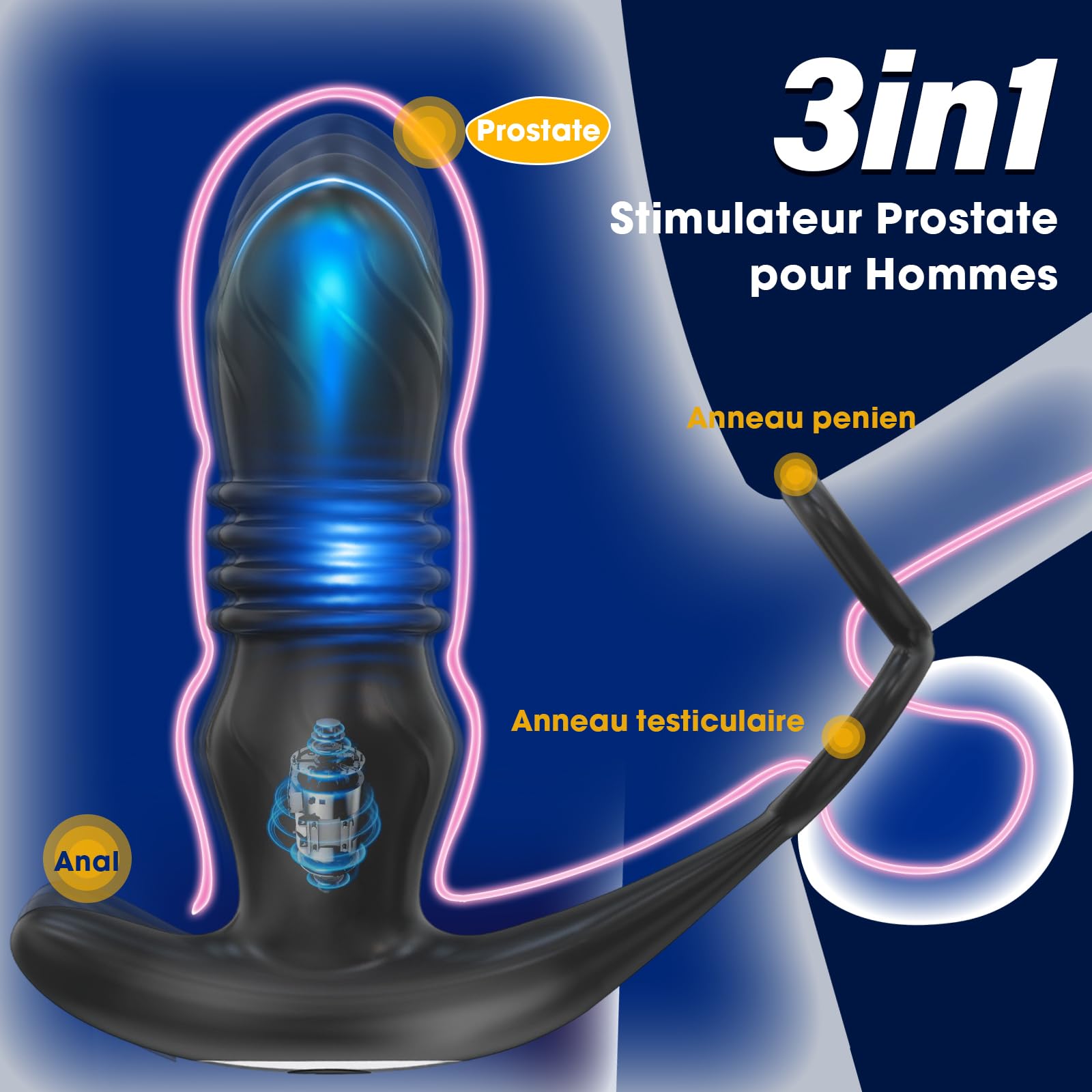 Sex Toýs Homme 3 EN 1 Masseurs de Prostate Plug Anal Vibrant avec Anneau Pénien Vibromasseur Sextoy APP Télécommandé, Gode Sex Toys 9×9 modes de Poussée Vibrant Portabl Jouet Sexualité Couple