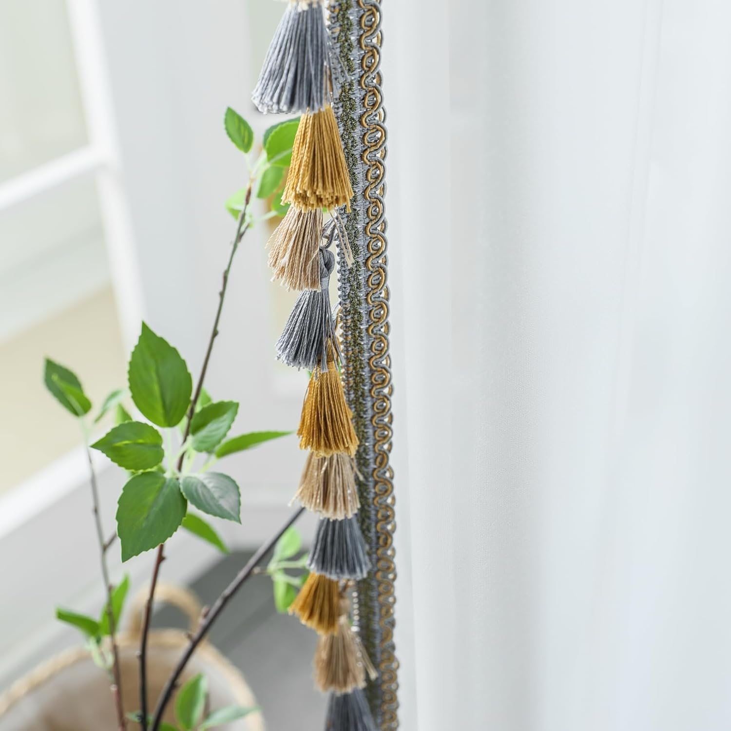 White Semi Sheer Curtain,Pinch Pleated Sheer Privacy Window Treatment, with Hooks for Bedroom/Living Room(45" W x 108" L,Gray Gold)