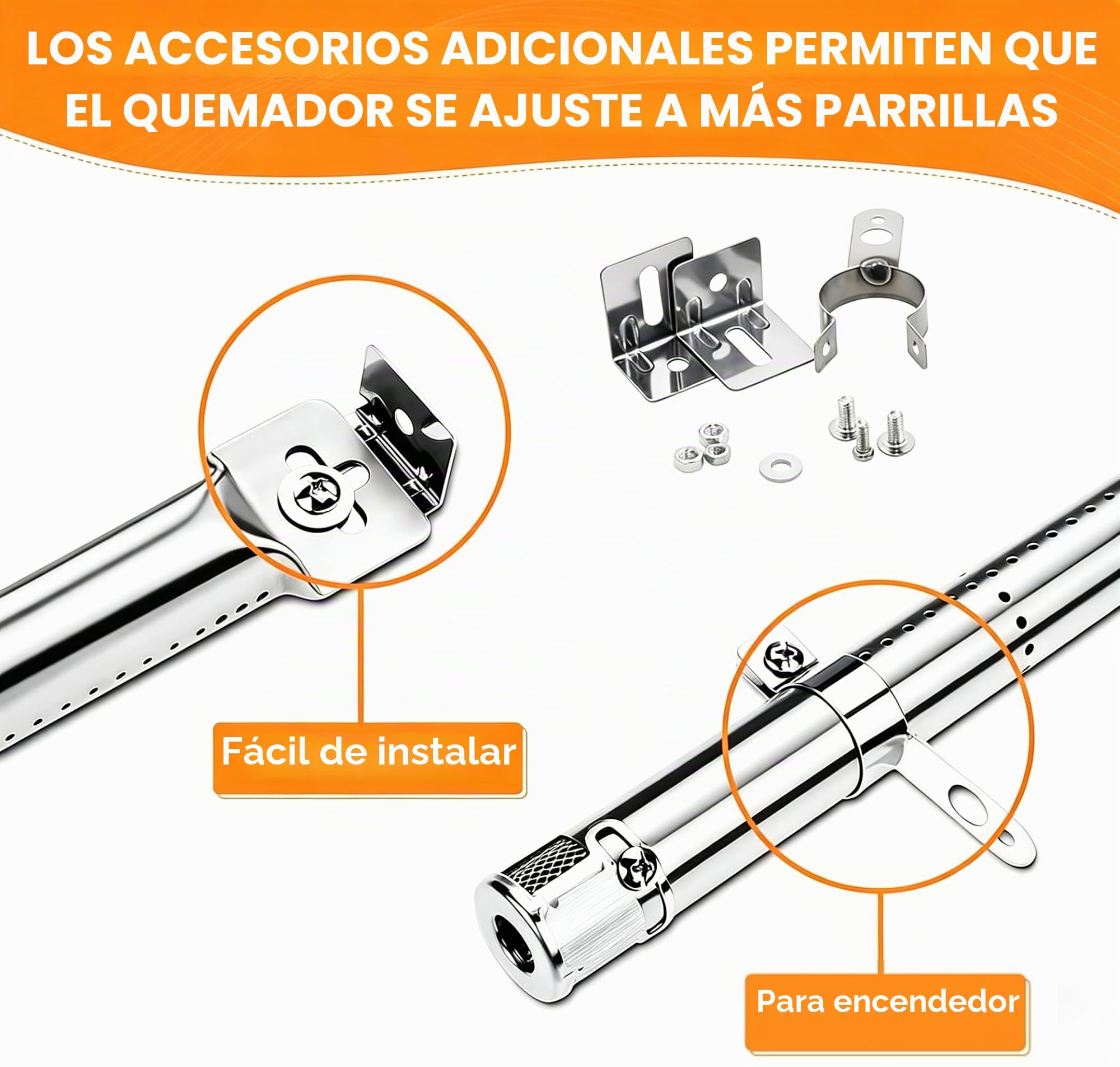 GFTIME Universal Quemador Barbacoa de Gas Piezas de Repuesto para FirePlus, Fire Mountain, Char-Broil, Cosmo Y Otros Parrilla Barbacoa Acero Inoxidable BBQ Quemadores Extender 31 cm a 44 cm (4 Pack)