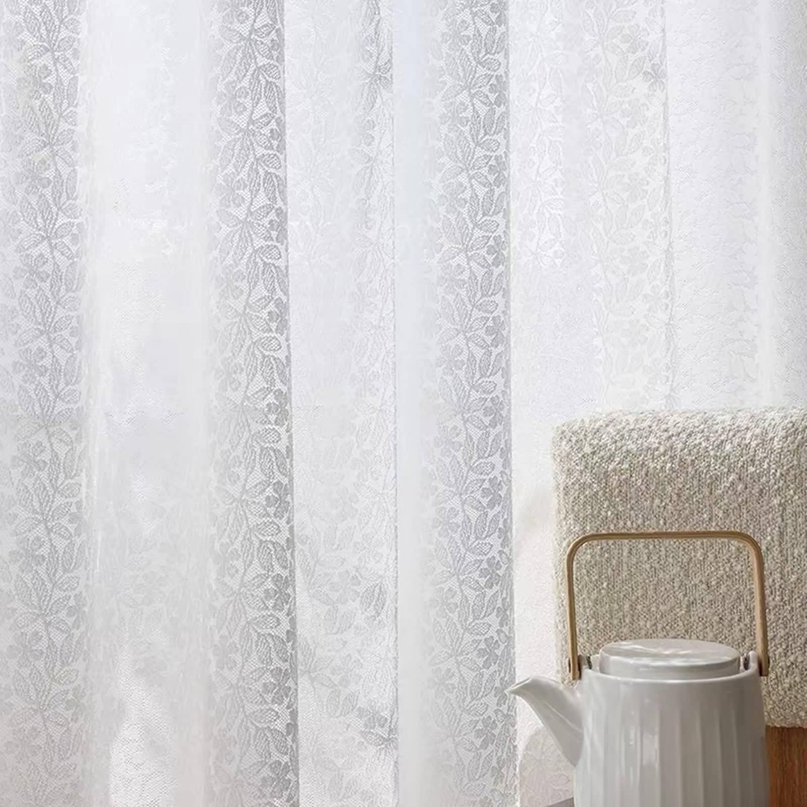 Rideaux en coton et lin blancs lot de 2 Vinta Sheer motif feuilles 107x160 cm