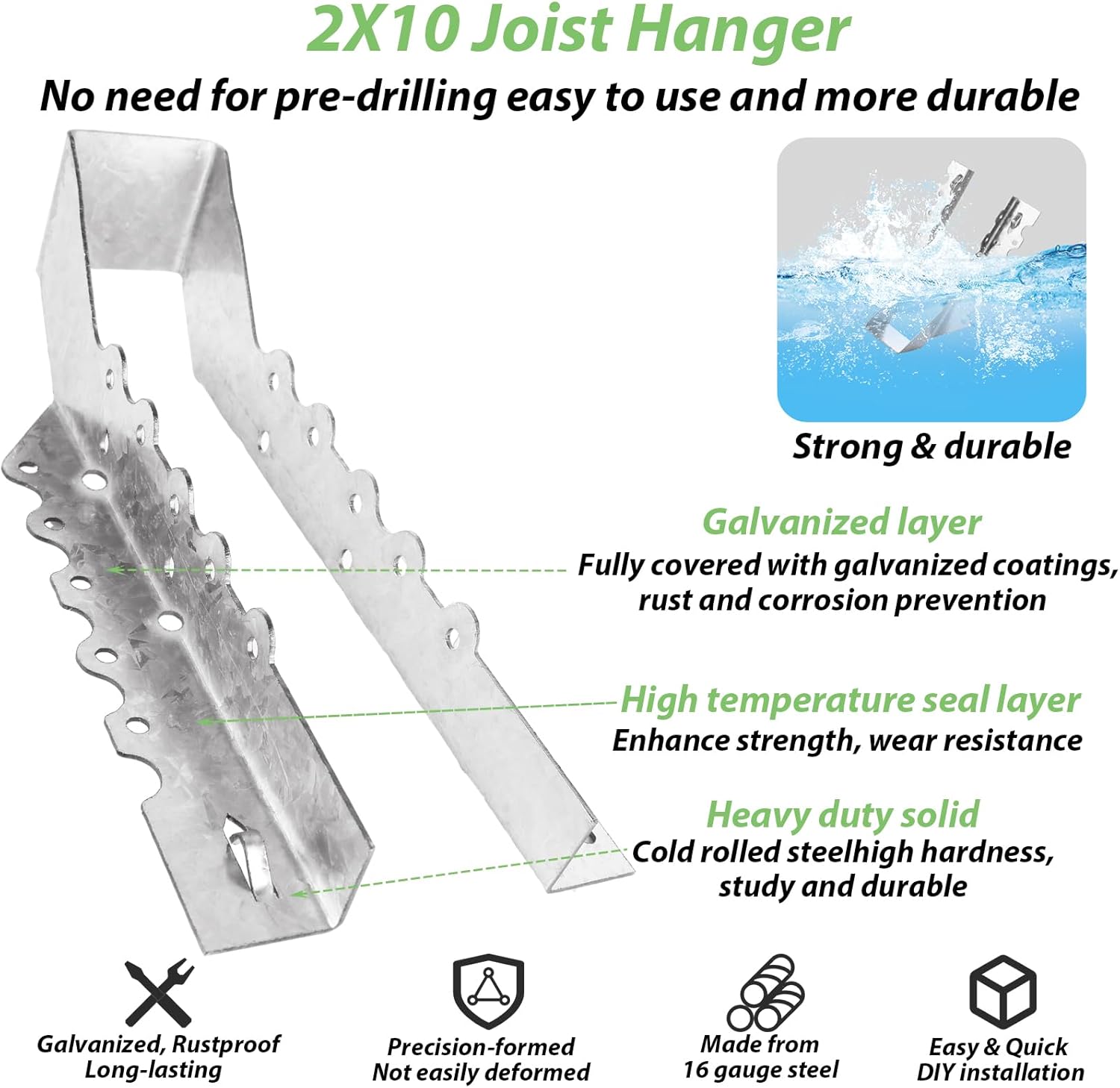 20PCS 2x10 Joist Hanger, 18 Gauge Galvanizing Face Mount Joist Hangers, Hurricane Ties for Rafters Tie Brackets Great for Floor Deck, Ceiling Joists, Wood, Roofs