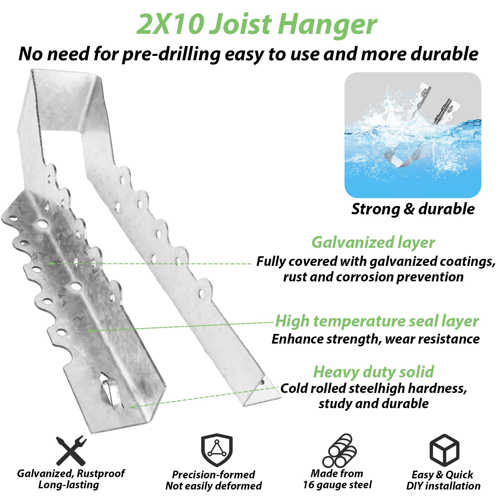 Snapklik.com : 20PCS 2x10 Joist Hanger, 18 Gauge Galvanizing Face Mount ...