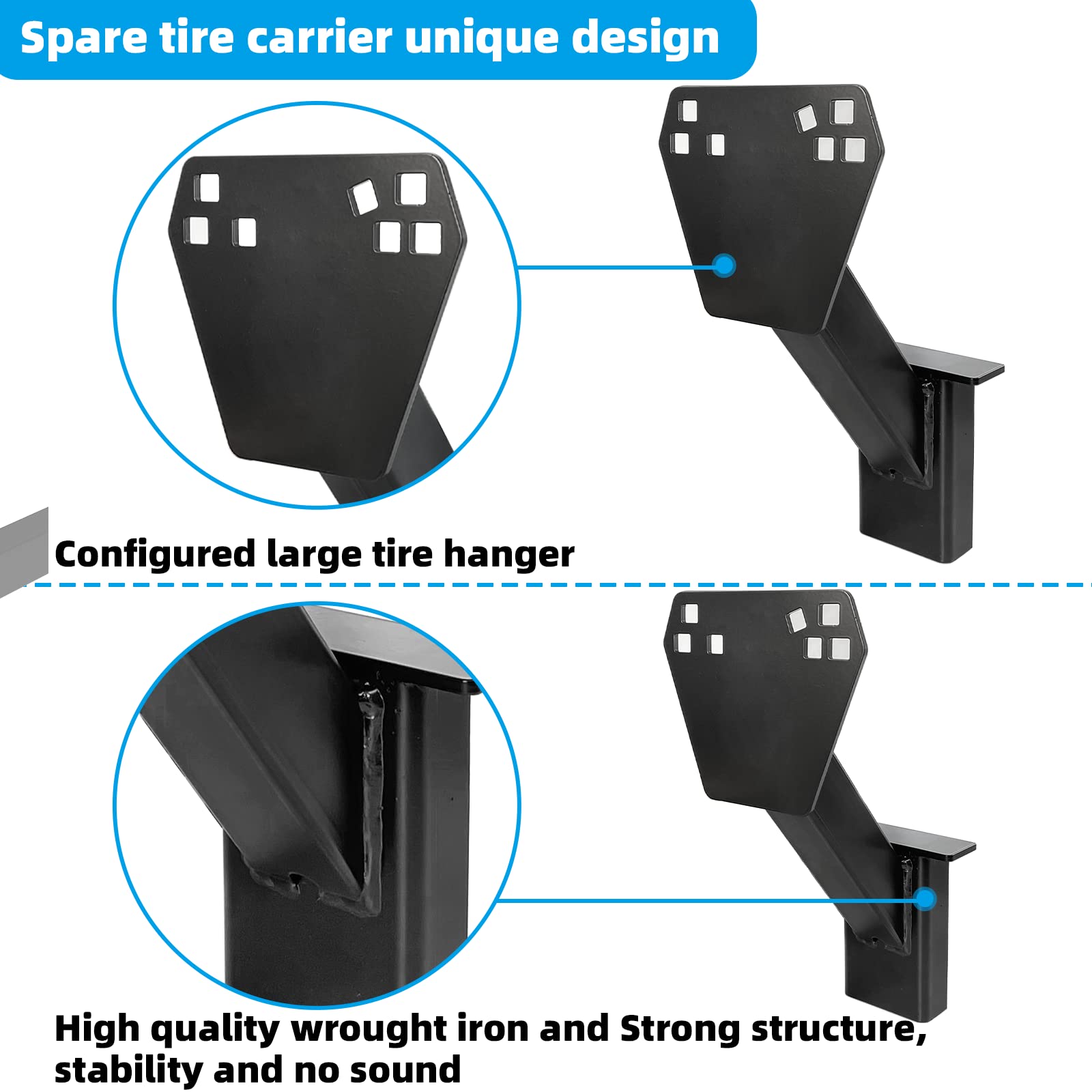 Lusheer Stake Pocket Spare Tire Carrier,Spare Tire Mount Bracket for Trailer,Fits Most 4 & 5 & 6 & 8 Lugs Wheels on 4", 4.5'', 4.75'', 5", 5.5",6" or 6.5" Bolt Patterns,Heavy Duty Powder Coat