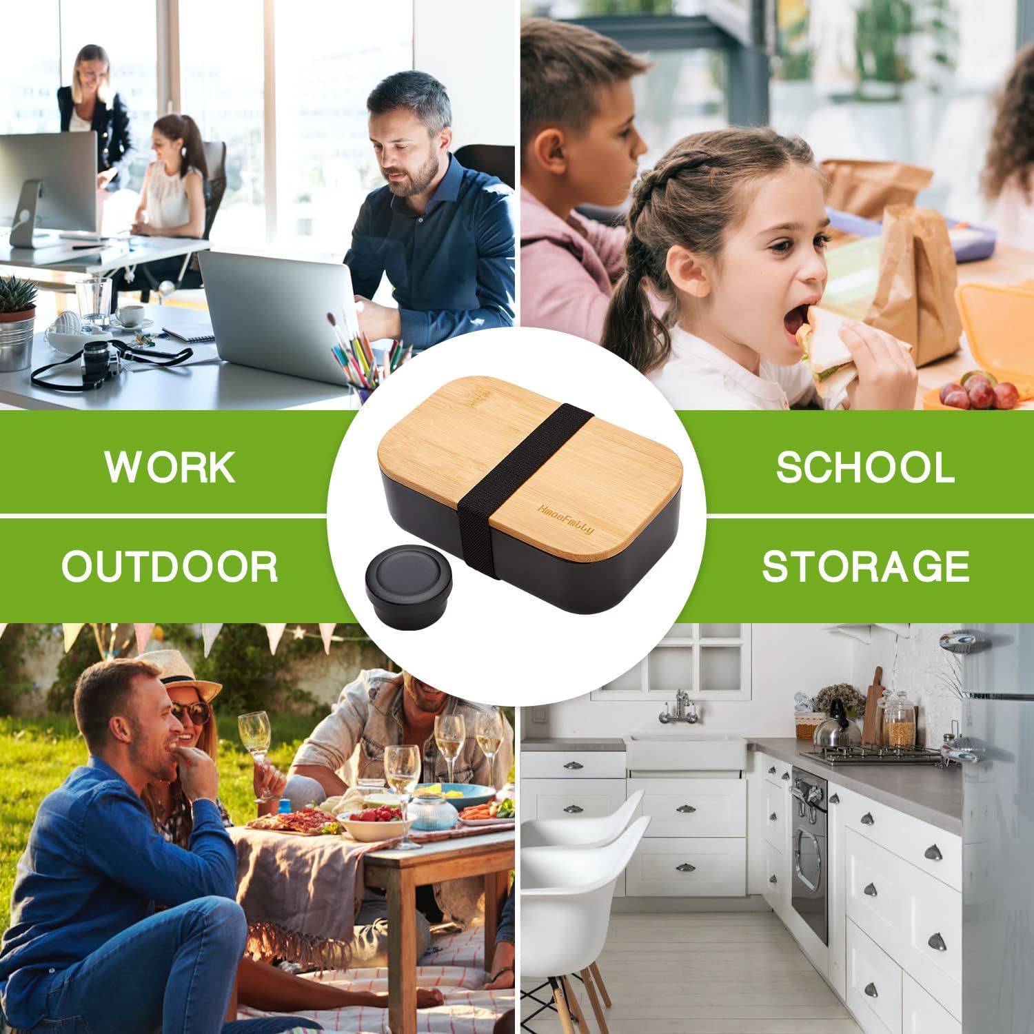 HmoeFmily Bento Box for Adults & Kids,Includes Bamboo Board Lid,Sauce Cup,Divider,Bento Box Lunch Box - Easy Wash & Dishwasher Safe & Freezer Safe,Bamboo Bento box,Food Containers : Everything Else