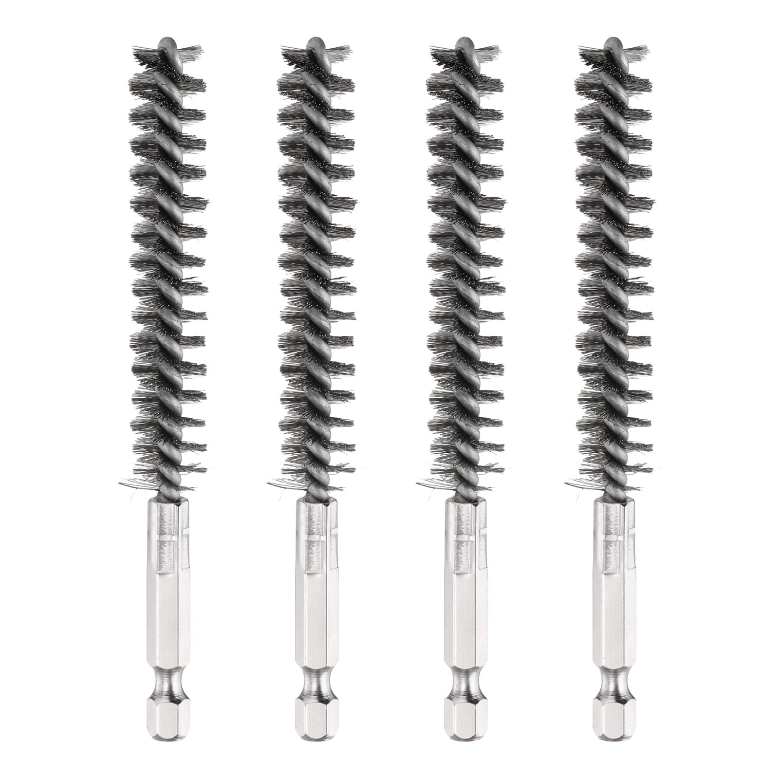 PATIKIL 12mm Dia Bore Brush, 4Pcs Stainless Steel Twisted Wire Cleaning Brush Pipe Cleaner with 1/4 Inch Hex Shank for Tubes, Ports, Bearings, Drill Driver, Silver Tone — image 1