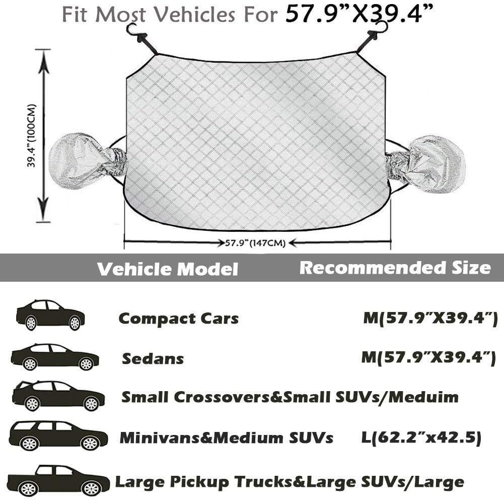 Big Ant Windshield Snow Cover-Car Windshield Snow Ice Frost Cover Sun Shade Waterproof-Ice,Frost Sun Defense,Middle Windshield Winter Cover with Rearview Mirror Protector for Most Cars Vans