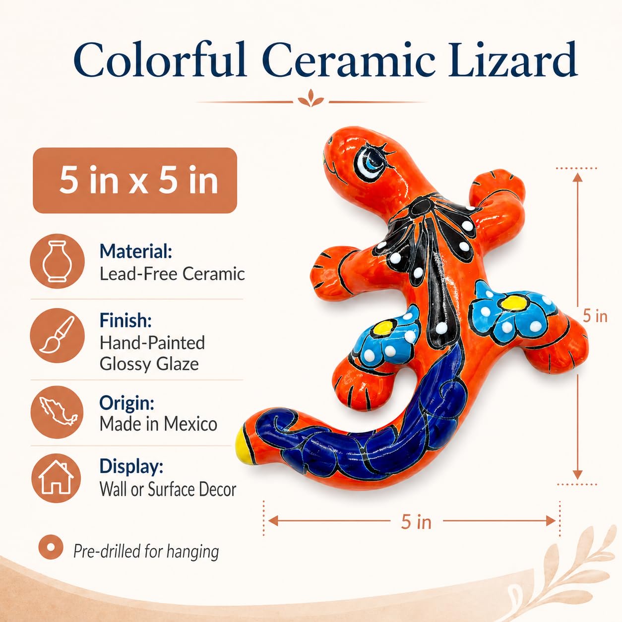 Amazon.com: Casa Fiesta Designs Colorful Ceramic Lizard - Talavera