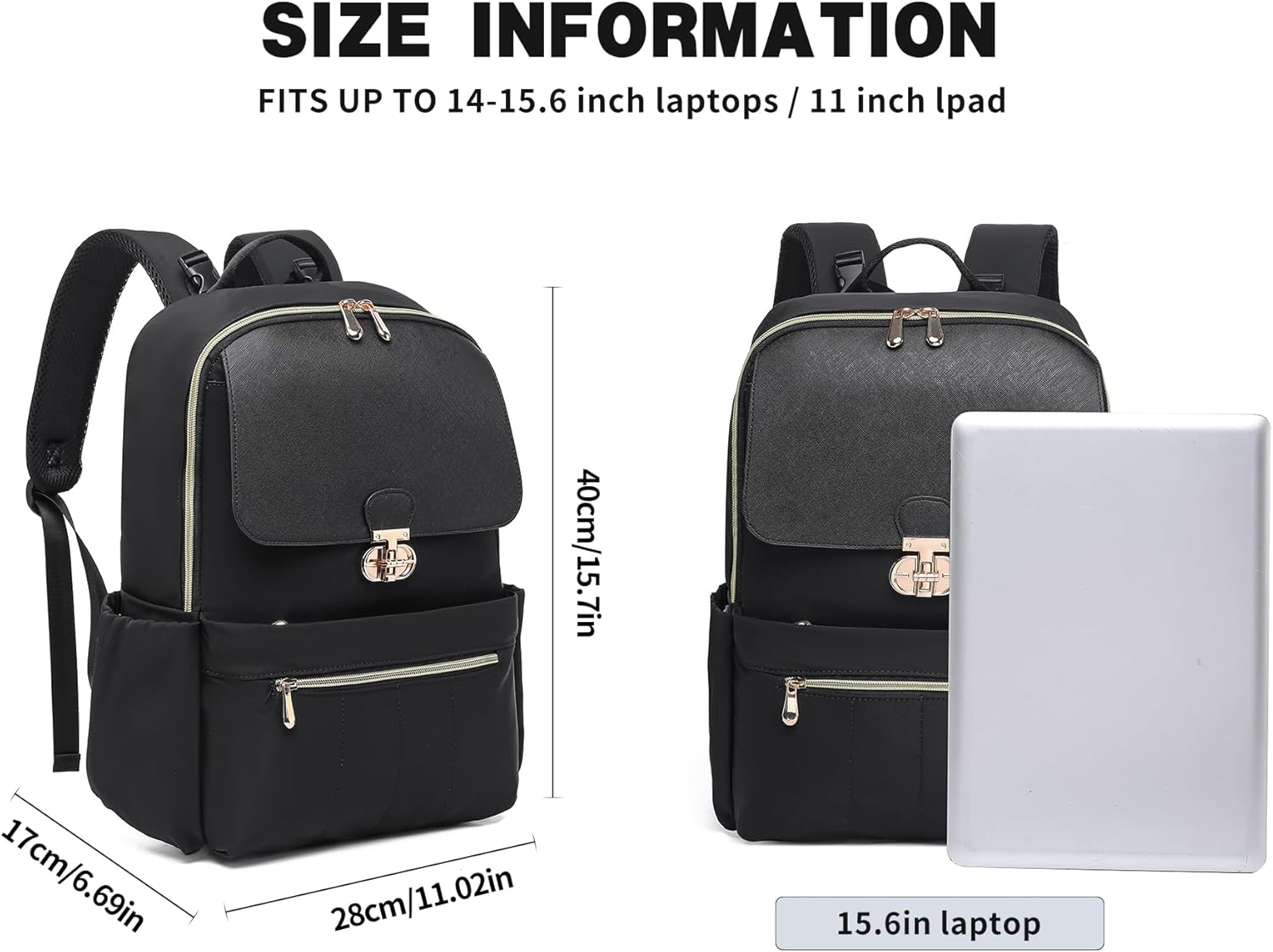 Slim Laptop Backpack Work Backpack for Women Fits 15.6 Inch Laptop, College Bookbag Computer Back Pack Purse Daypack Travel Bag, Lightweight & Waterproof (Black) - Image 5