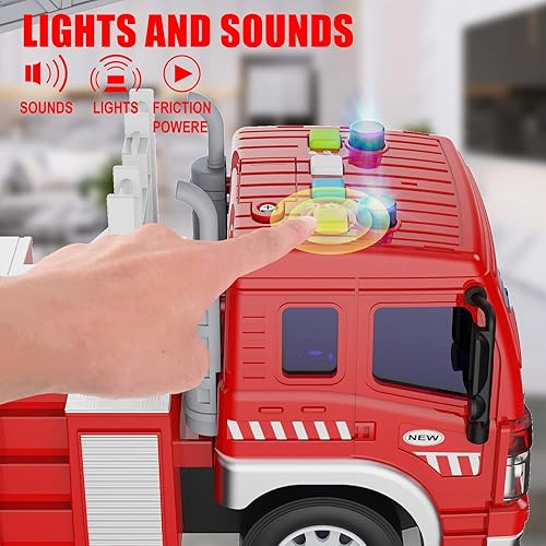 Miniatura 2 de Juguetes de camión de bomberos para niños con luces y sonidos de sirena reales escalera giratoria extendida motor de bomberos camiones de juguete