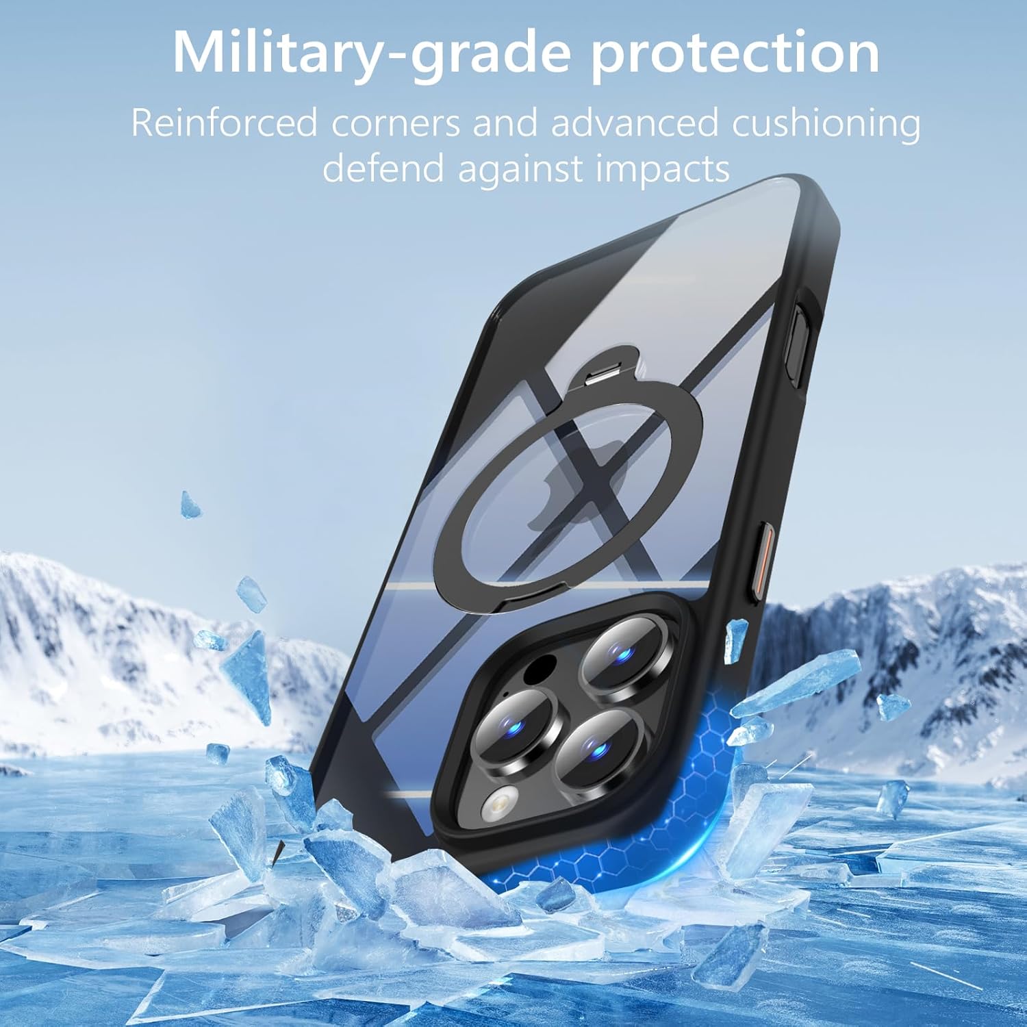 360° Spin Invisible Magnetic Stand for iPhone 16 Pro Case [Military Grade Shockproof] [Compatible with MagSafe] Slim Translucent Matte Phone Case for iPhone 16 Pro (6.3"), Black - Image 4