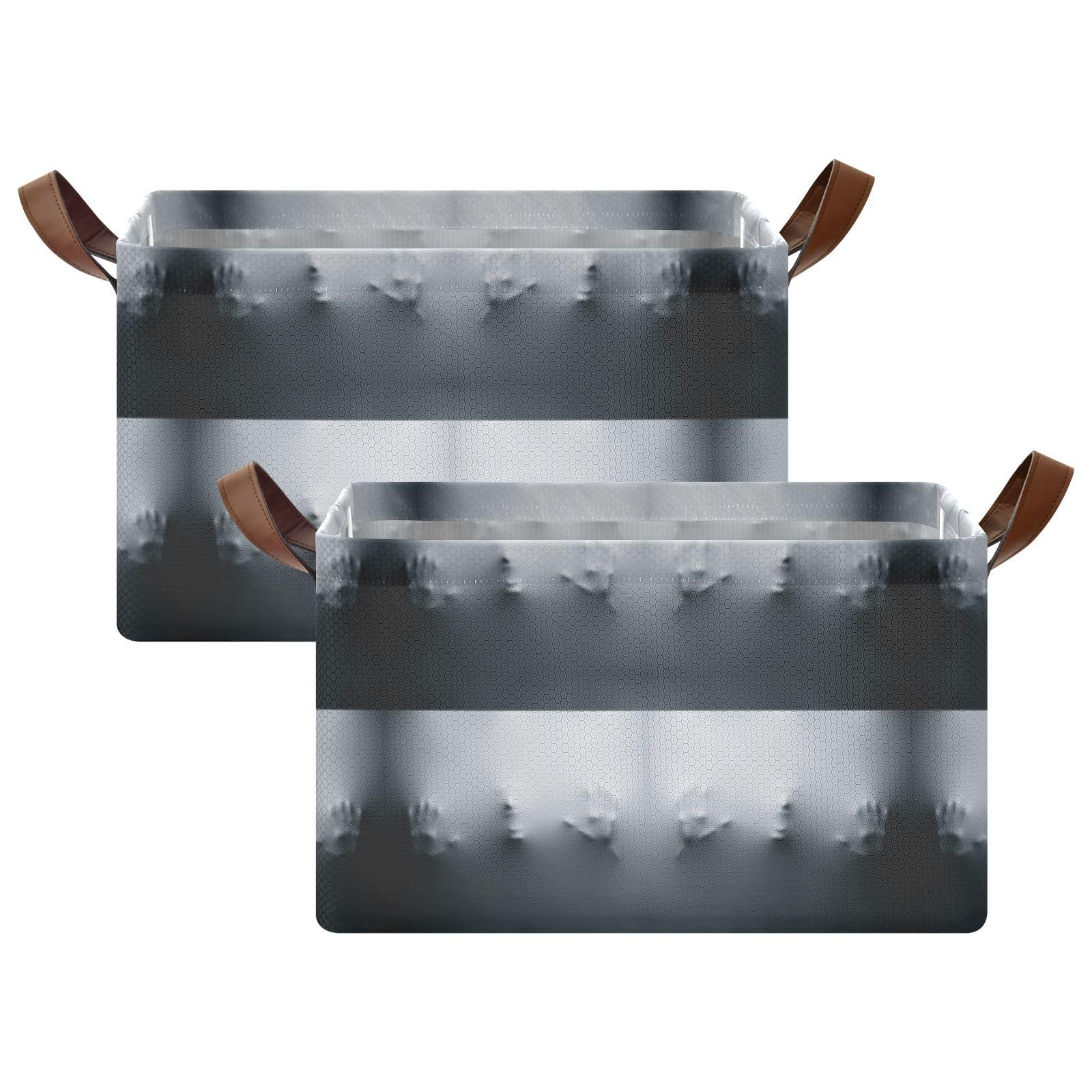 Scary Vision of a Person Shouting on the Fabric Style 2PC Rectangle Foldable Frame Basket Leather Handles Storage Bin for Laundry Bathroom Organizer M 16.9 x 11.4 x 10 inch