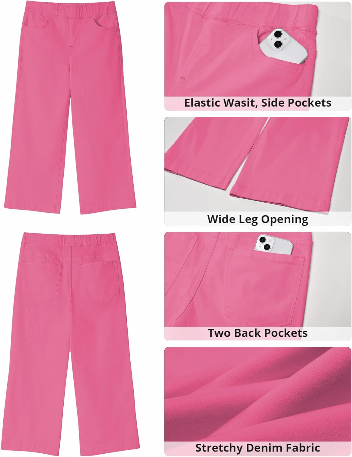 GRAPENT Capri Jeans for Women Wide Leg High Waisted Effortless Flow Pull On Stretchy Denim Elastic Waist Pants with Pockets - Image 6