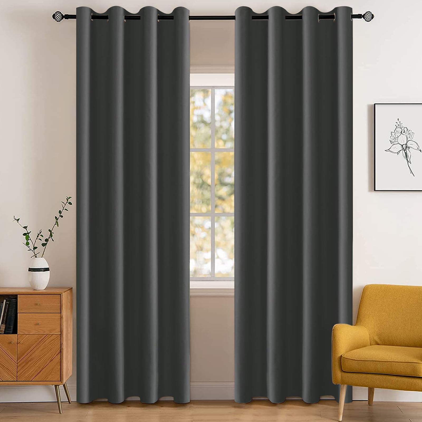 YSTELLAA Cortinas Opacas Dormitorio 2 Piezas, 140×145 CM, Cortinas Termicas Aislantes Frio Y Calor, Cortinas Salon Modernas, Impermeable Cortinas Exterior Terraza, Cortina Acustico, Gris