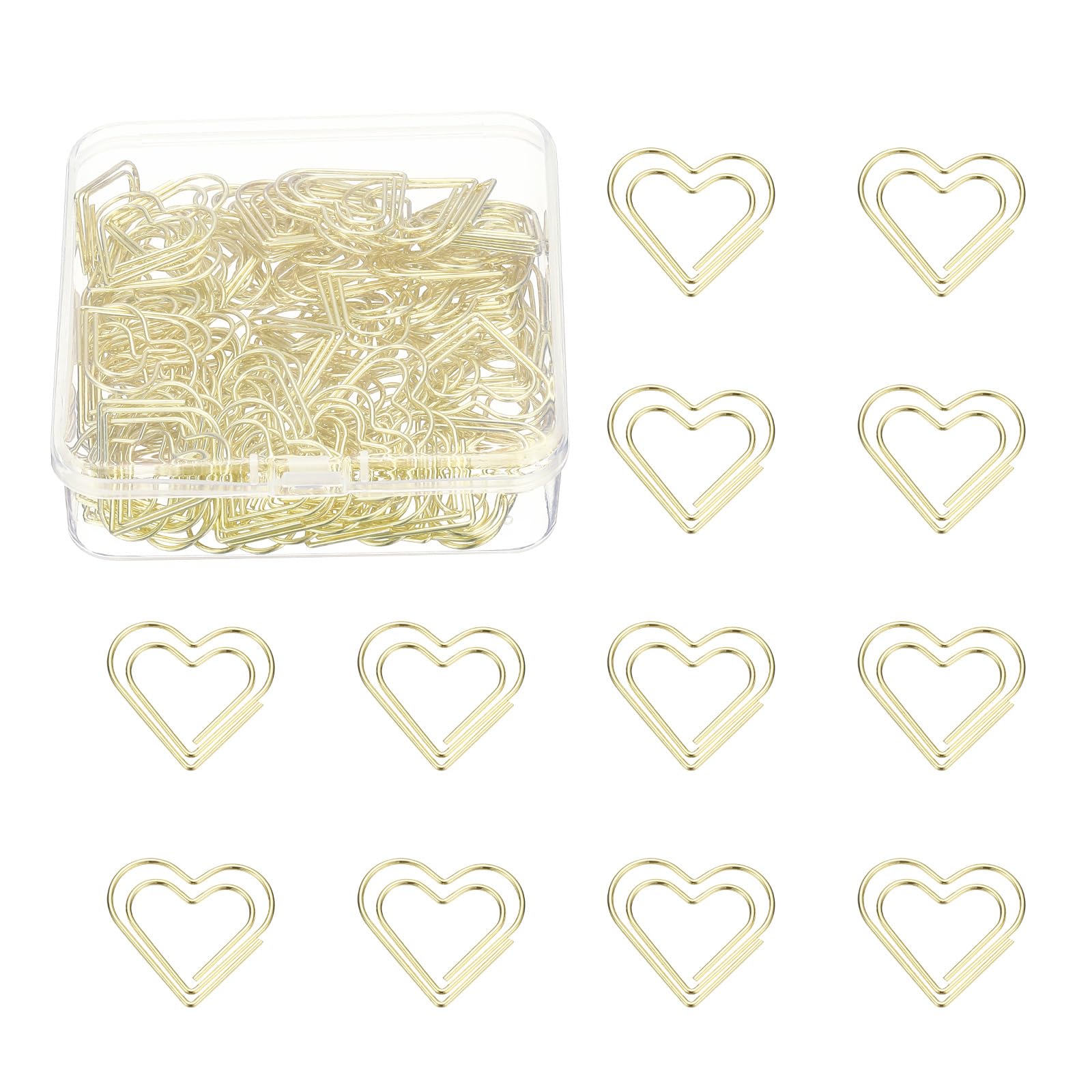 PATIKIL 100 Pcs Heart Shape Paper Clip, Metal Cute Small Paper Clamp Clips for Office Supplies Craft Scrapbook Document Note Sorting, Electroplating, Gold