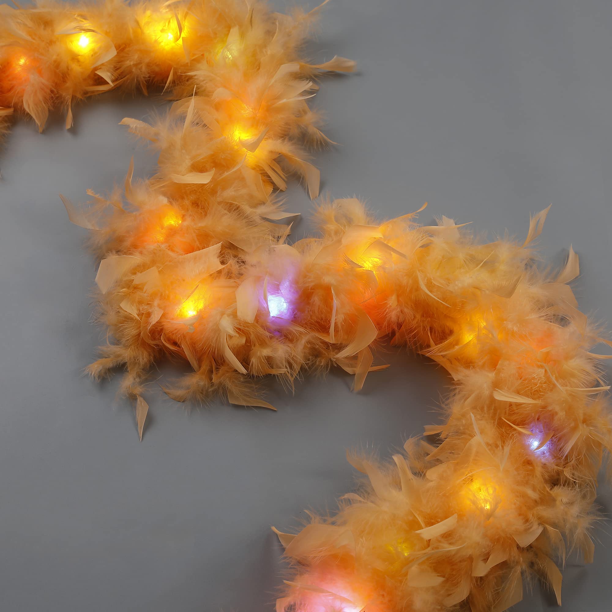 Larryhot Boa con luz naranja – 2 yardas de 75 g, 20 luces LED coloridas para fiestas, bodas, disfraces de Halloween, árbol de Navidad y decoración del hogar (naranja)