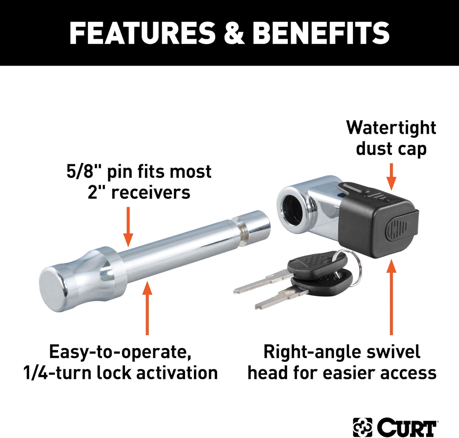CURT 23510 Right-Angle Trailer Hitch Lock, 5/8-Inch Pin Diameter, Fits 2-Inch Receiver : Automotive