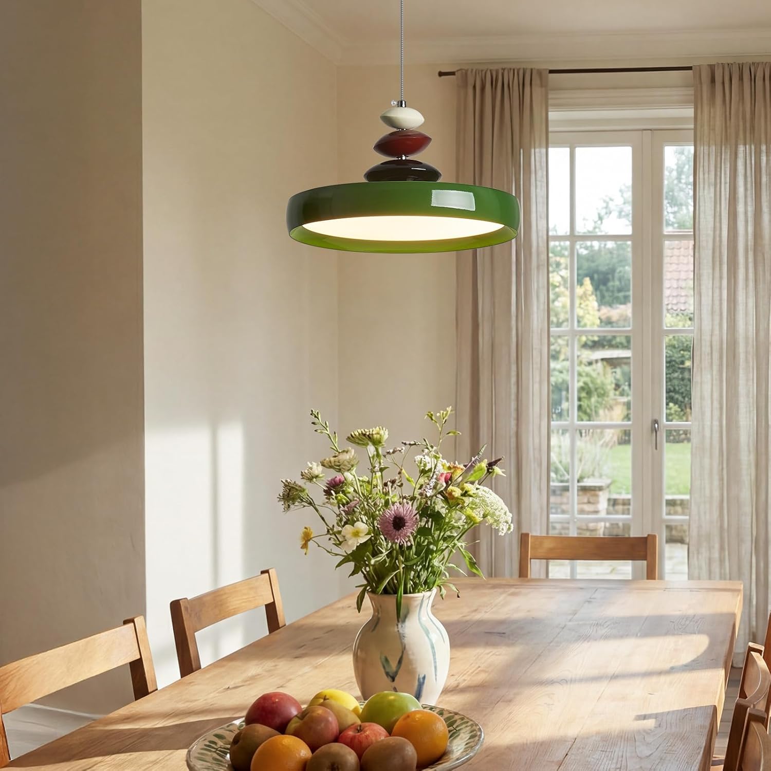 Modern Pendant Lights,Green 12" LED Pendant Lighting Fixture with Remote Control Dimmable 3 Color Mode & Brightness, Adjustable Hanging Lamp for Kitchen Dining Room Bedroom Kitchen Island