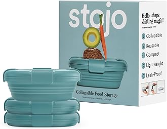 STOJO Collapsible Sandwich Box 3 Set - Eucalyptus, 24oz - Reusable Food Storage Container - To-Go Travel Silicone Bowl for Hot and Cold Food - Lunch, Camping and Hiking - Dishwasher E