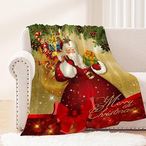 Miniatura 7 de Neatee Living Manta de Navidad a cuadros verdes, manta de Navidad con reno de Papá Noel, manta de invierno para vacaciones, sofá, cama, decorativa,