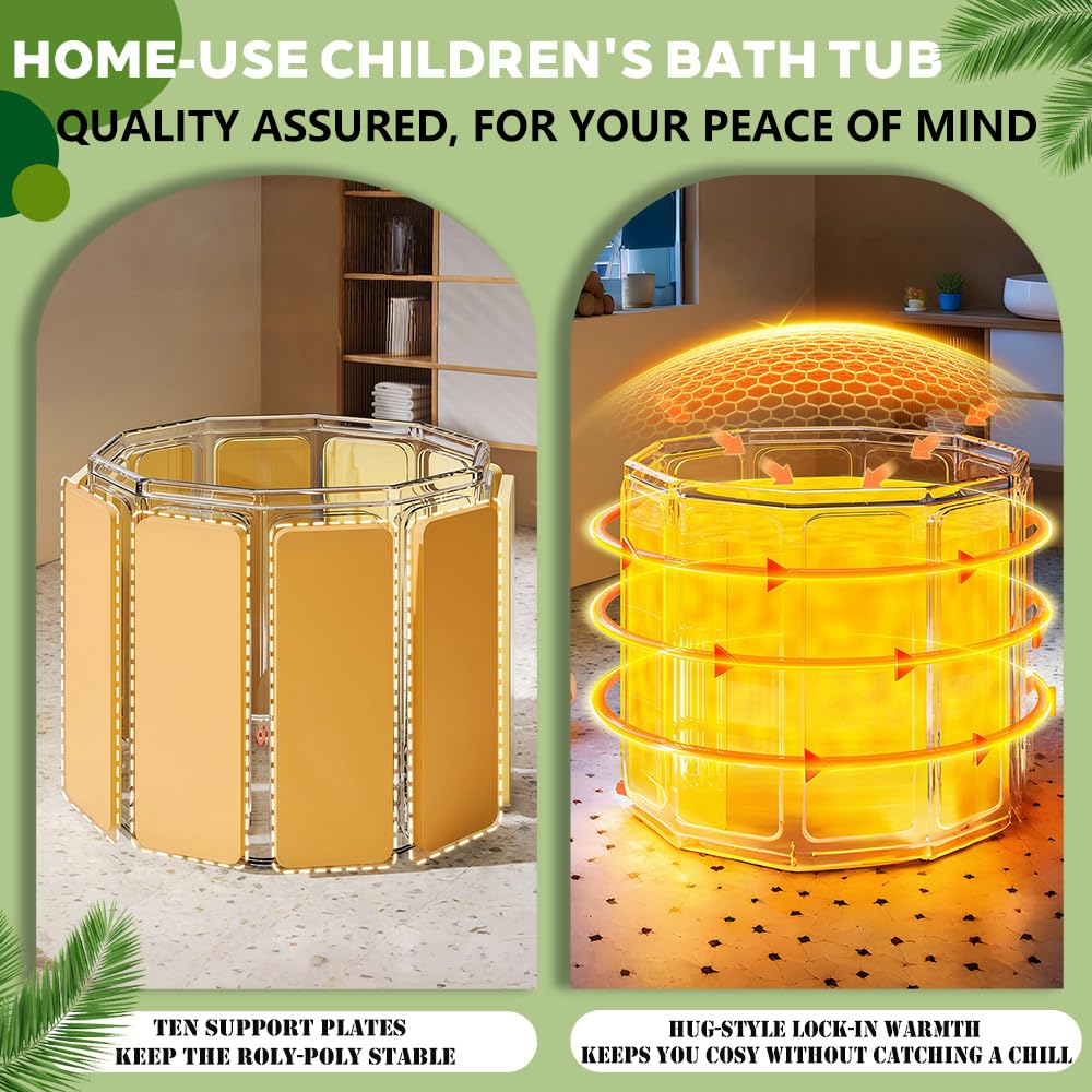 Hggzeg Bañera portátil para niños pequeños con tapón de drenaje, bañera plegable antideslizante para bebés, bañera de inmersión al aire libre, para ducha, spa, sauna, configuración en un segundo