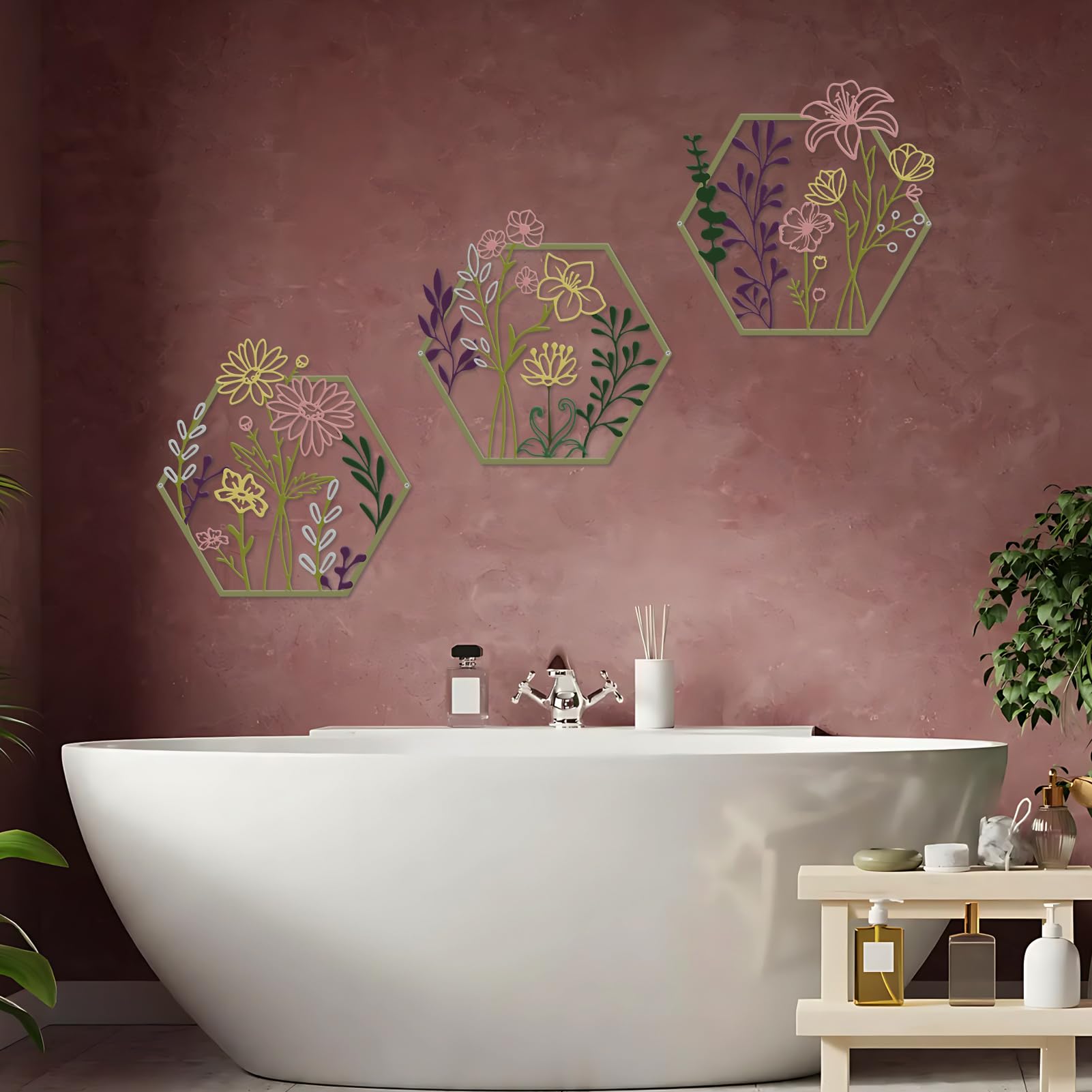 ESTART 3 Pcs Metal Flower Wall Decor, Minimalist Floral Wall Hanging Art - Image 4