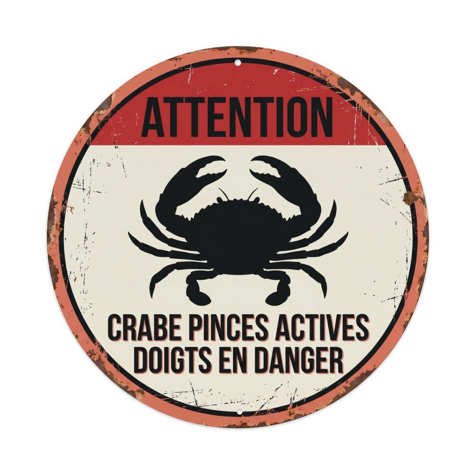 Fqcyn Style Bossy Crab Pinch Master Metal Tin Sign Plaque Wall Decor For Cafe, Club Bar, Office, Home Garden Round Metal Poster 8X8inch