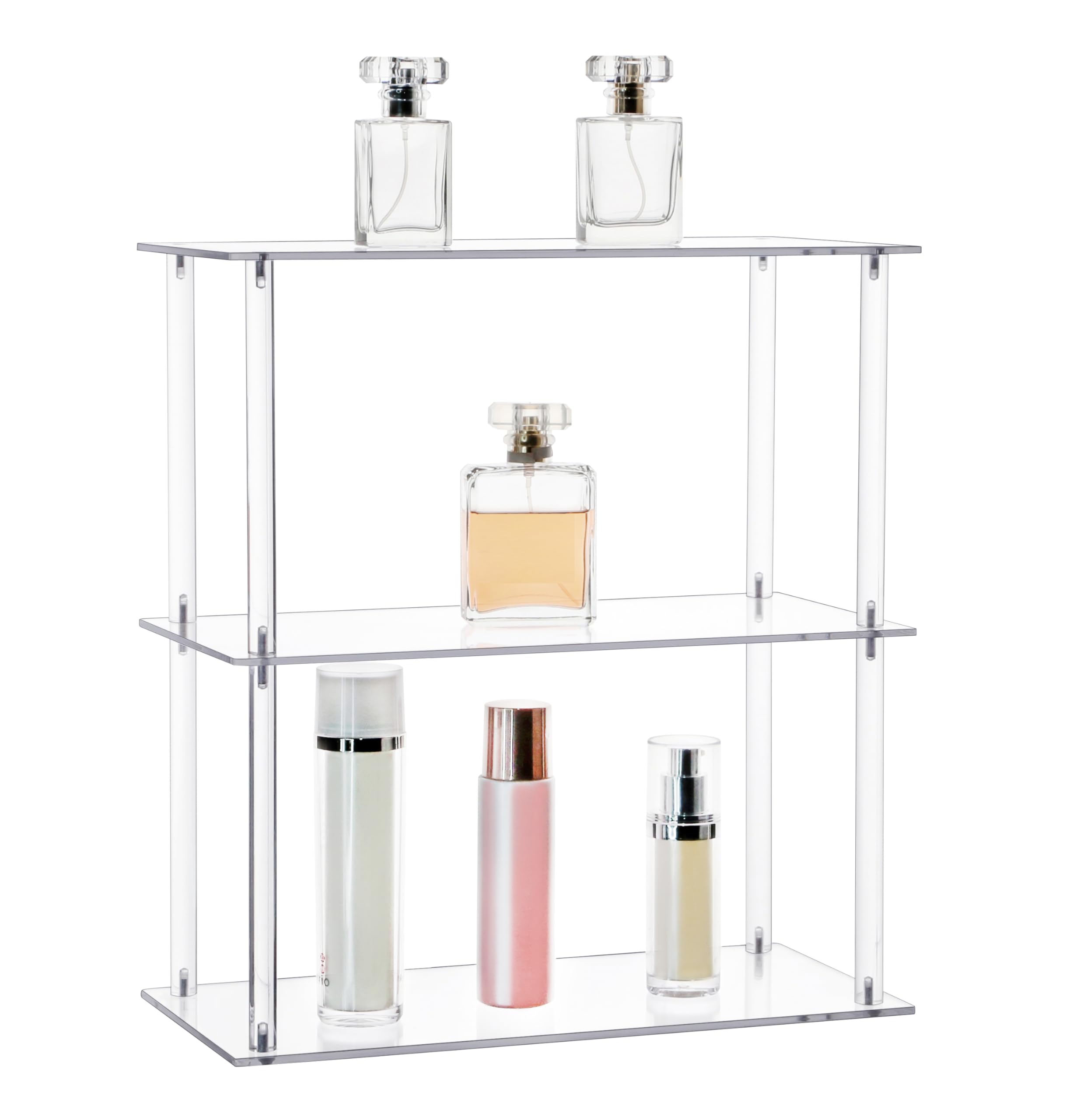 Jusalpha Rectangular 3 Tier Clear Acrylic Tabletop Display Stand，Bathroom Vanity Cosmetic Makeup Organization Shelves, Home Decor Display Stand (3