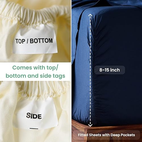 Miniatura 4 de Weddingly Sábanas 100% de algodón egipcio Giza con certificación CEA, juego de 4 piezas, sello dorado acreditado, bolsillo profundo, grapas