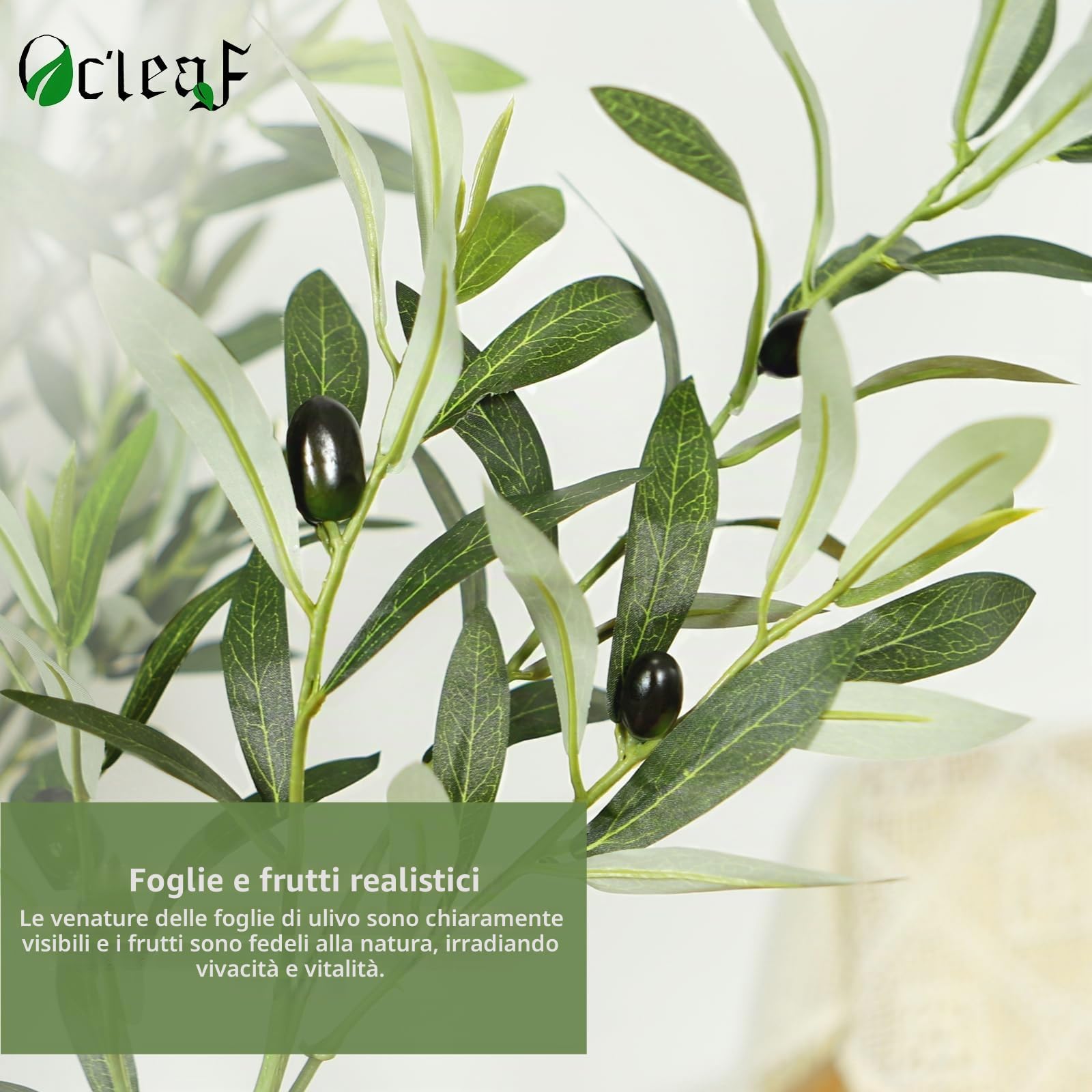 Oc'leaf Olivo Artificiale 180cm - Pianta di Olivo Artificiale | Grande Olivo, Decorazione con Olivo per la Casa, Soggiorno, Camera da Letto, Ufficio, Cucina, Sala da Pranzo, Bagno