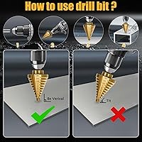Vista 4 de Broca escalonada de titanio 4241 HSS con dos ranuras rectas, broca escalonada de 1/4 a 1-3/8 pulgadas para metal, 10 tamaños HSS para metal, 1 pieza