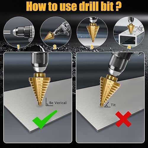 Miniatura 4 de Broca escalonada de titanio 4241 HSS con dos ranuras rectas, broca escalonada de 1/4 a 1-3/8 pulgadas para metal, 10 tamaños HSS para metal, 1 pieza