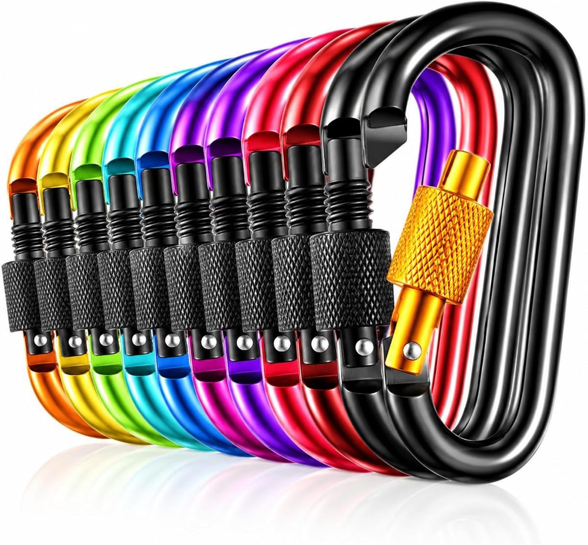 10 Pack 2.3Inch Aluminum D Ring Key Rings Hiking Clips Locking Carabiner for Hiking Camping Fishing and Outdoor Use,Clips with Screw Gate Multicolored