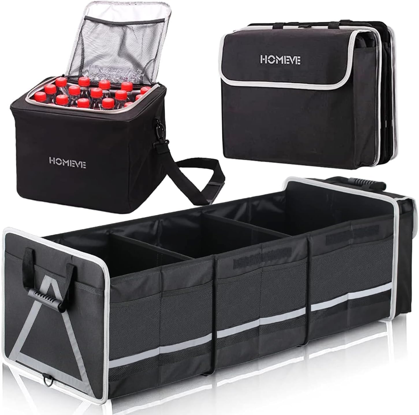 HOMEVE Extra Large Collapsible Trunk Organizer With Cooler Bag,3 Compartments...