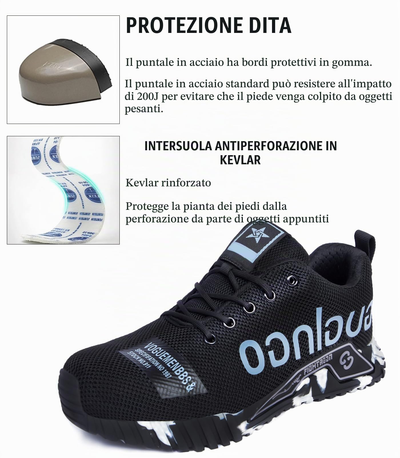 Scarpe Antinfortunistiche Uomo Donna - Punta in Acciaio, Protezione Antiforatura, Scarpe da Lavoro Leggere Comfortevoli Antiscivolo, per Cantieri Industria E Trasporti