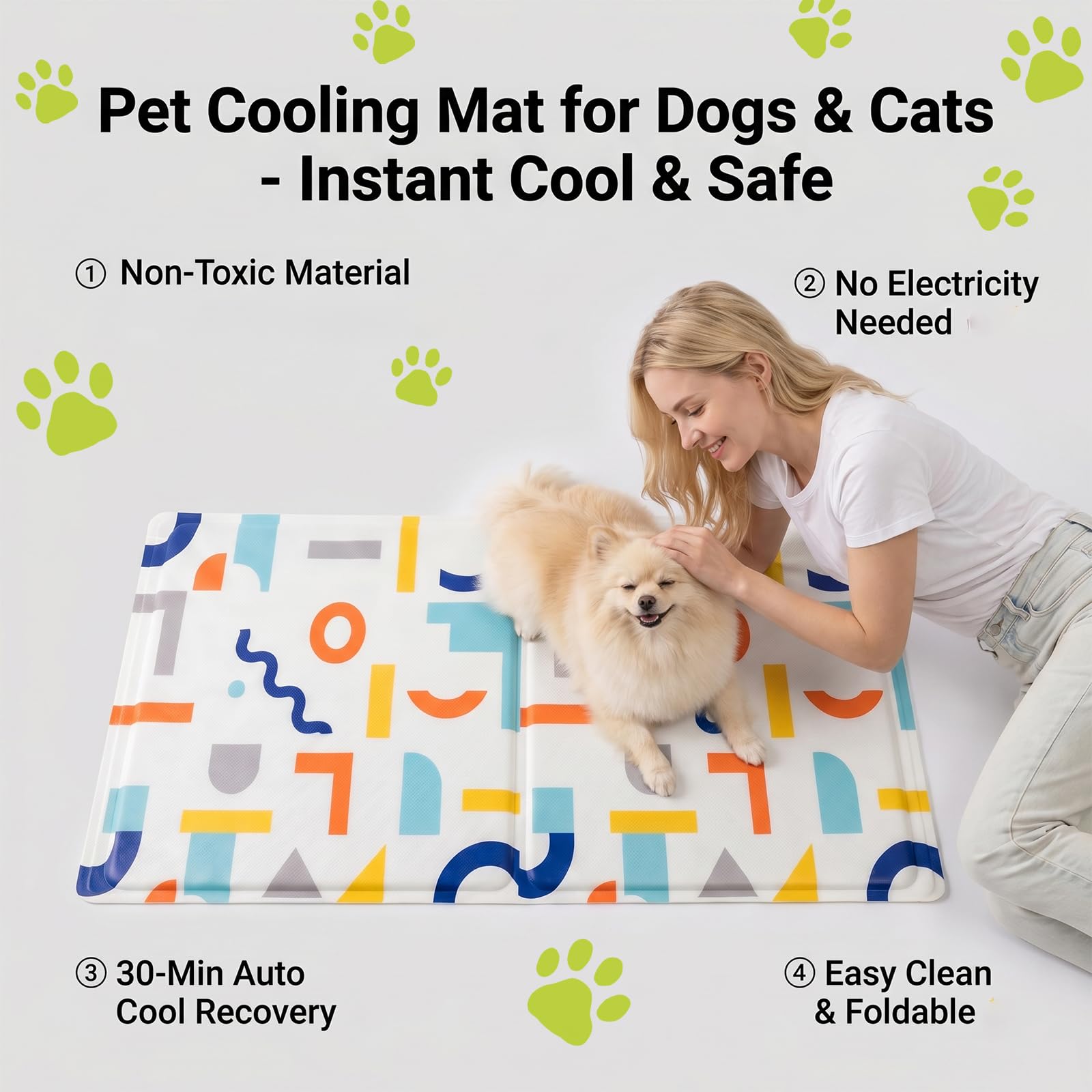 Tapis Rafraichissant Chien,Tapis rafraichissant pour chat,tapis de glace auto-refroidissant,Non Toxique-Reste Froid Plus Longtemps,tapis de refroidissement pour Chiens et Chats,40x50 cm,M,Blanc