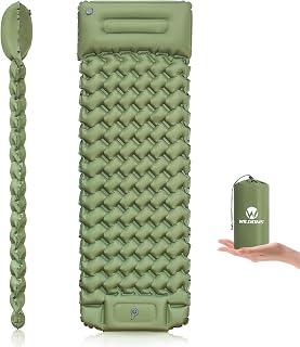 WILDOMS 4 Inch Thick Inflatable Sleeping Pad with Built-in Pump & Pillow - Ultralight Camping Mat for Backpacking, Hiking & Tent Camping