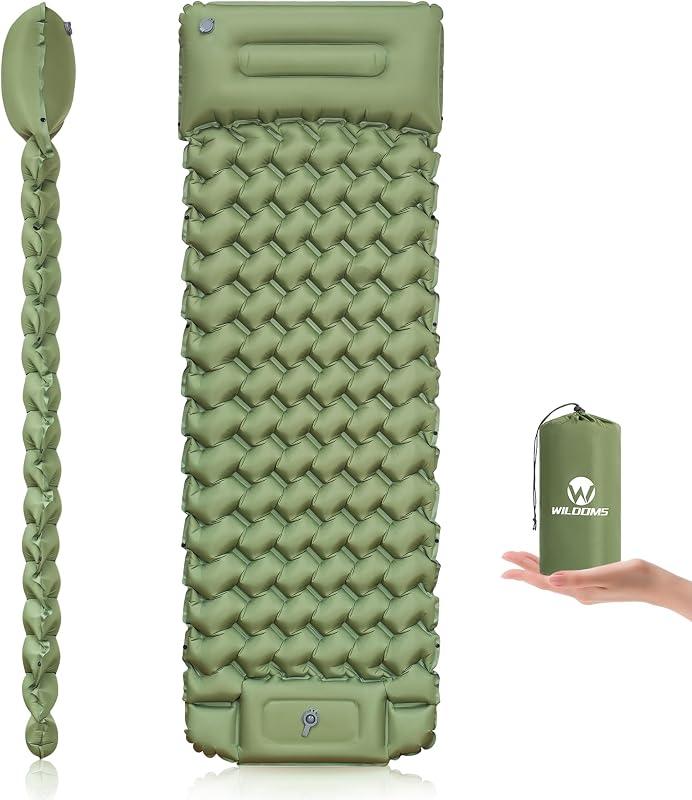 Sleeping Pad for Camping, 4in Ultralight Inflatable Camping Mat | 4in thick support with built-in foot pump and pillow; compact mat for camping, backpacking, hiking, tent sleep and travel