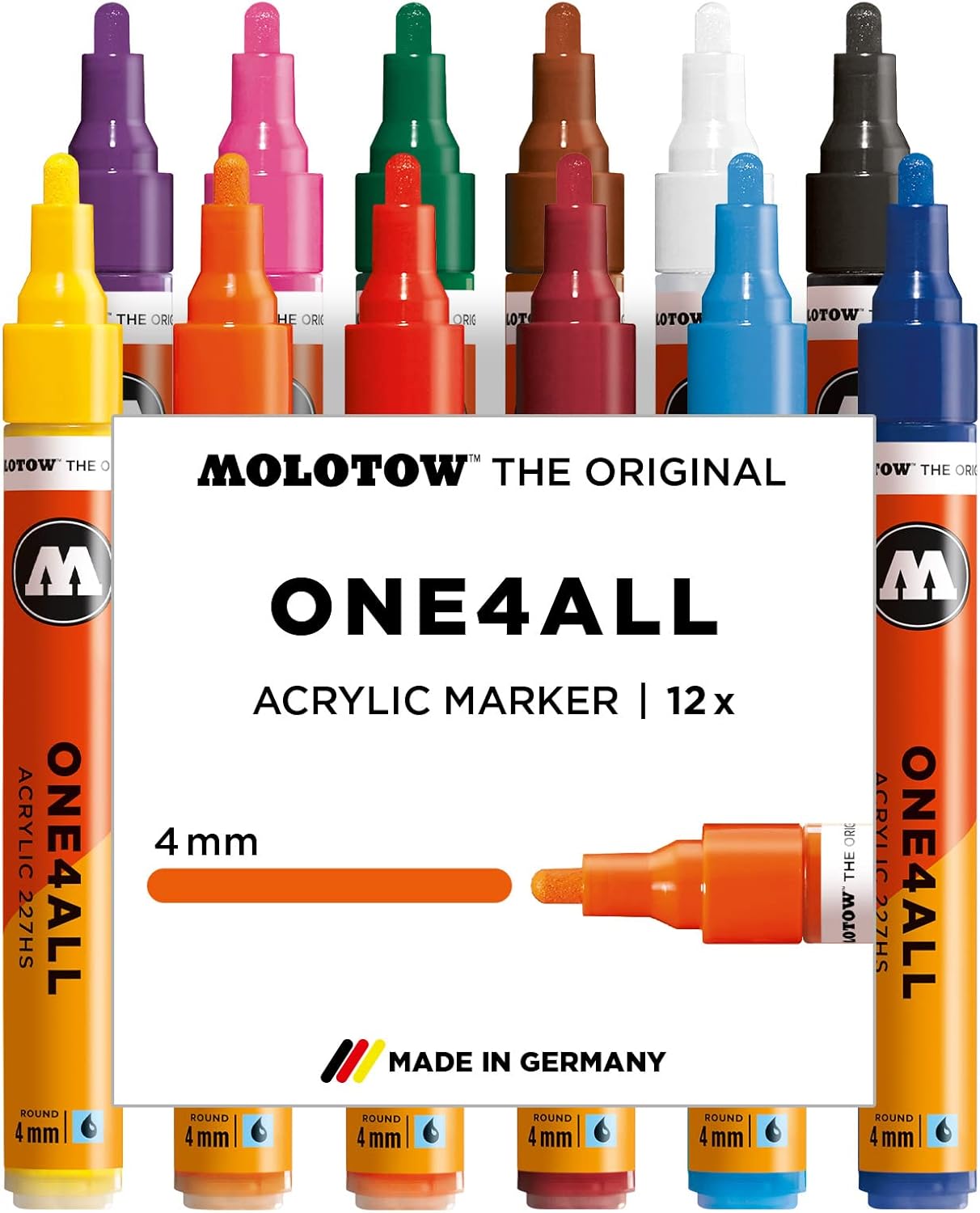 Molotow ONE4ALL Acrylic Paint Marker Set 1, 4mm, Assorted Colors, 12 Marker Set, 1 Set Each (200.153)