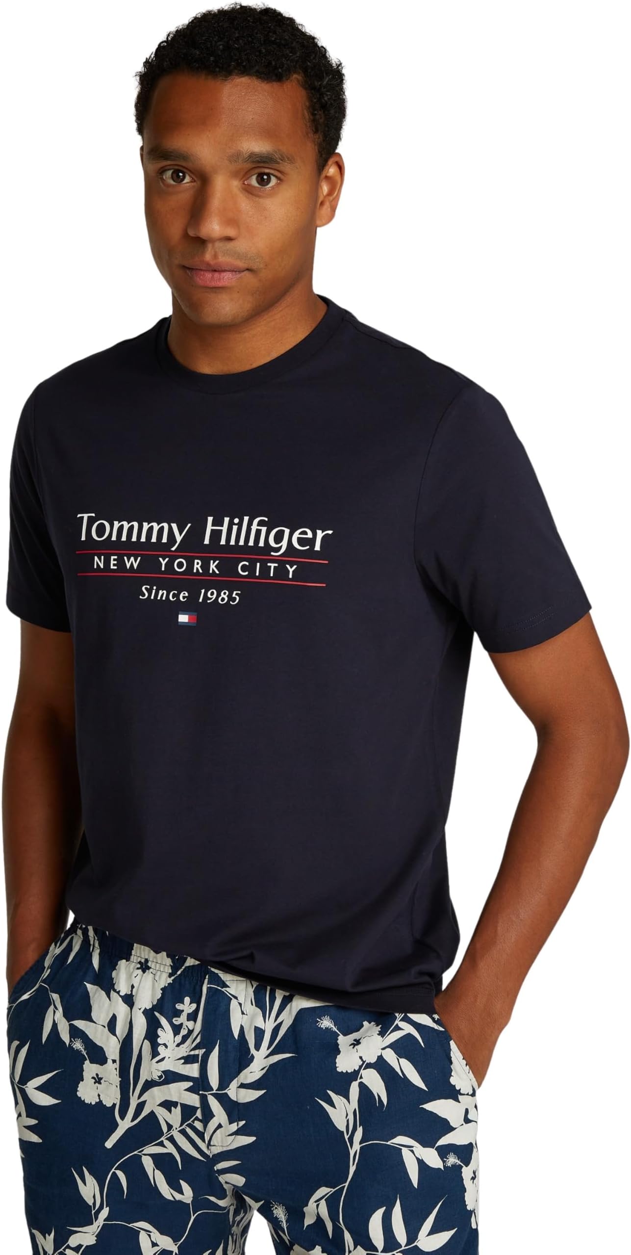 Tommy Hilfiger Men’s Short Sleeve Round Neck Centre Stack T-Shirt