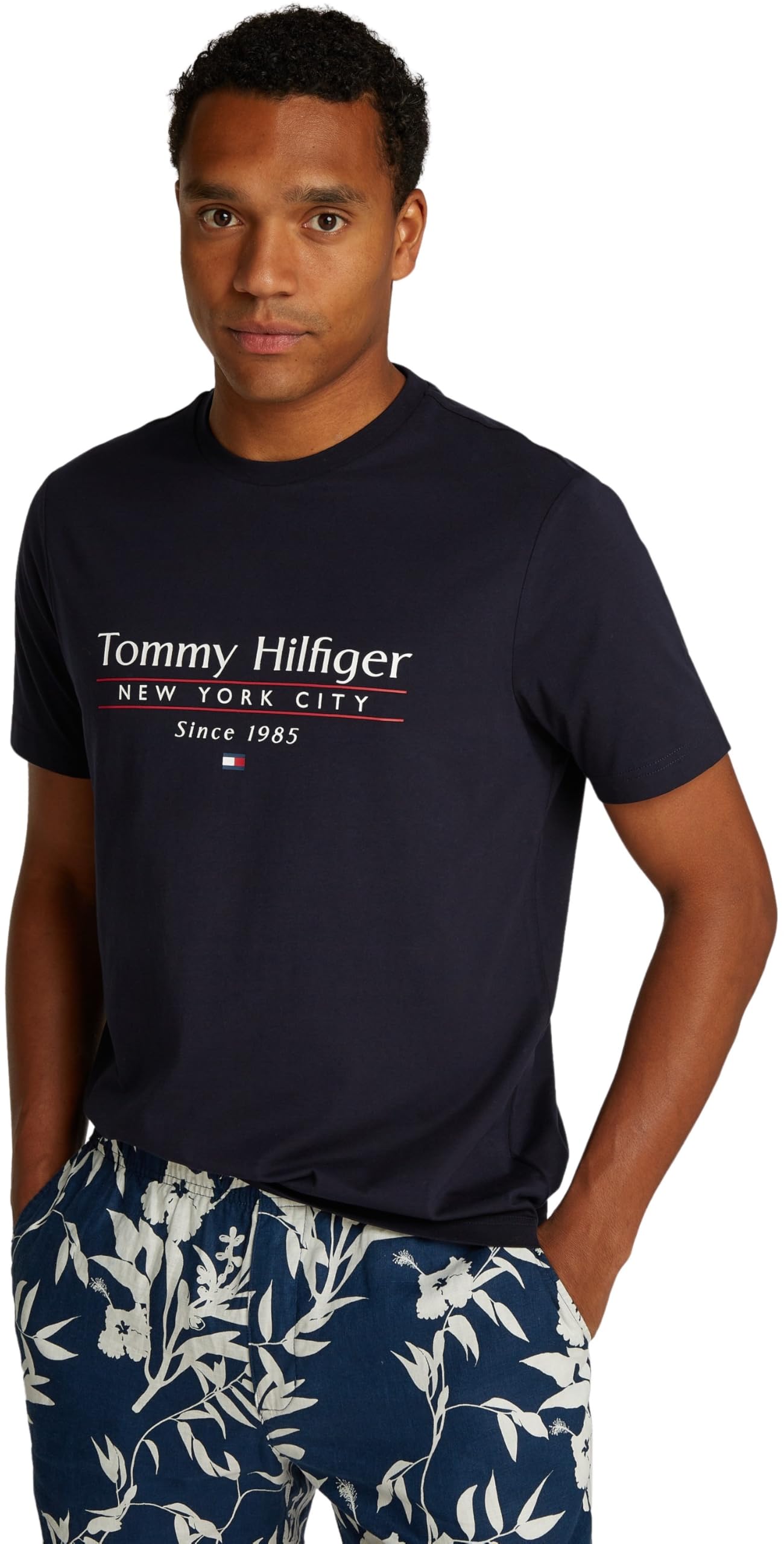 Tommy Hilfiger Herren T-Shirt Kurzarm Center Stack Tee mit Rundhalsausschnitt